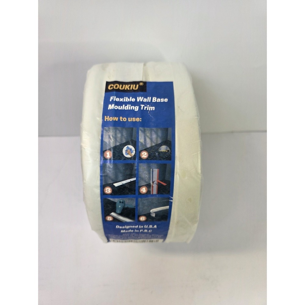 COUKIU Flexible Wall Base Moulding Trim Pure White Self-Adhesive Vinyl Cove Base